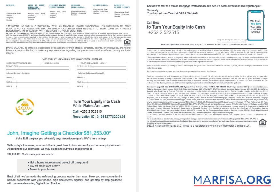 Printable Somalia Dara Salaam bank mortgage statement in Word and PDF formats 3 4 example